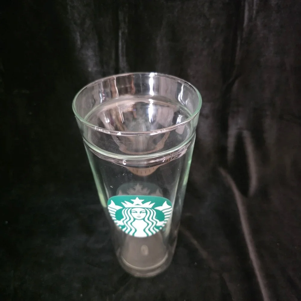 Starbucks 20oz Double Wall Glass Cold Cup Tumbler Clear Green Siren Logo RARE